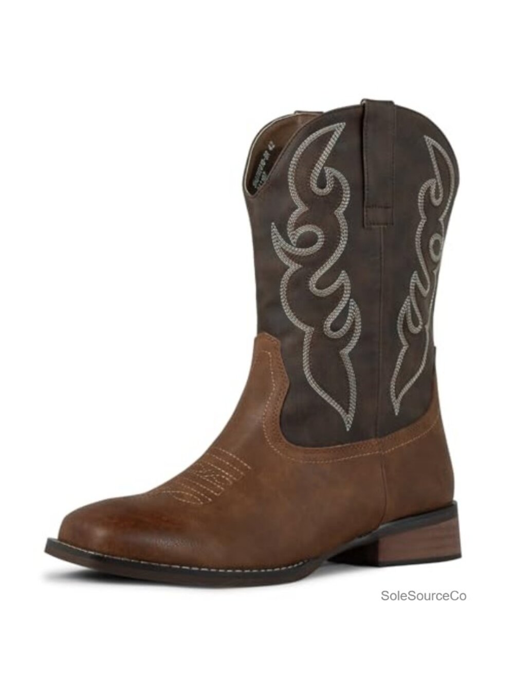 Wide Calf Cowboy Western Boots Men Faux Leather Square Toe Mid Calf